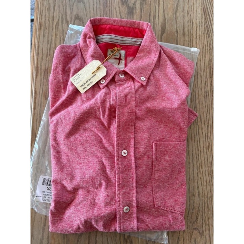 Relwen NWT Pink Cotton Fineline Knit Button Down Shirt Mens XXL Long Sleeve